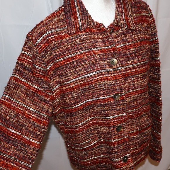 CHICO'S Womens S Multicolor Textured Boucle Metallic Blazer Jacket Button Front - Picture 4 of 13